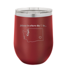 Laser etched maroon 12 oz vacuum insulated wine cup with 'Washington Heart' design