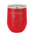 Laser etched red 12 oz vacuum insulated wine cup with 'Washington Heart' design