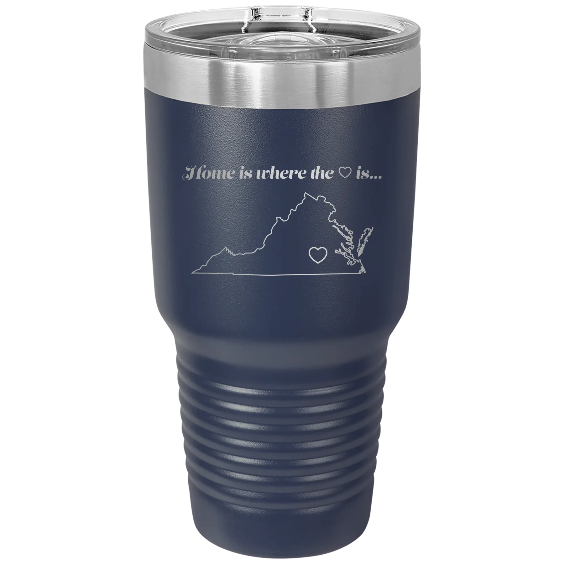 Laser etched navy 30 oz vacuum insulated tumbler with 'Virginia Heart' design