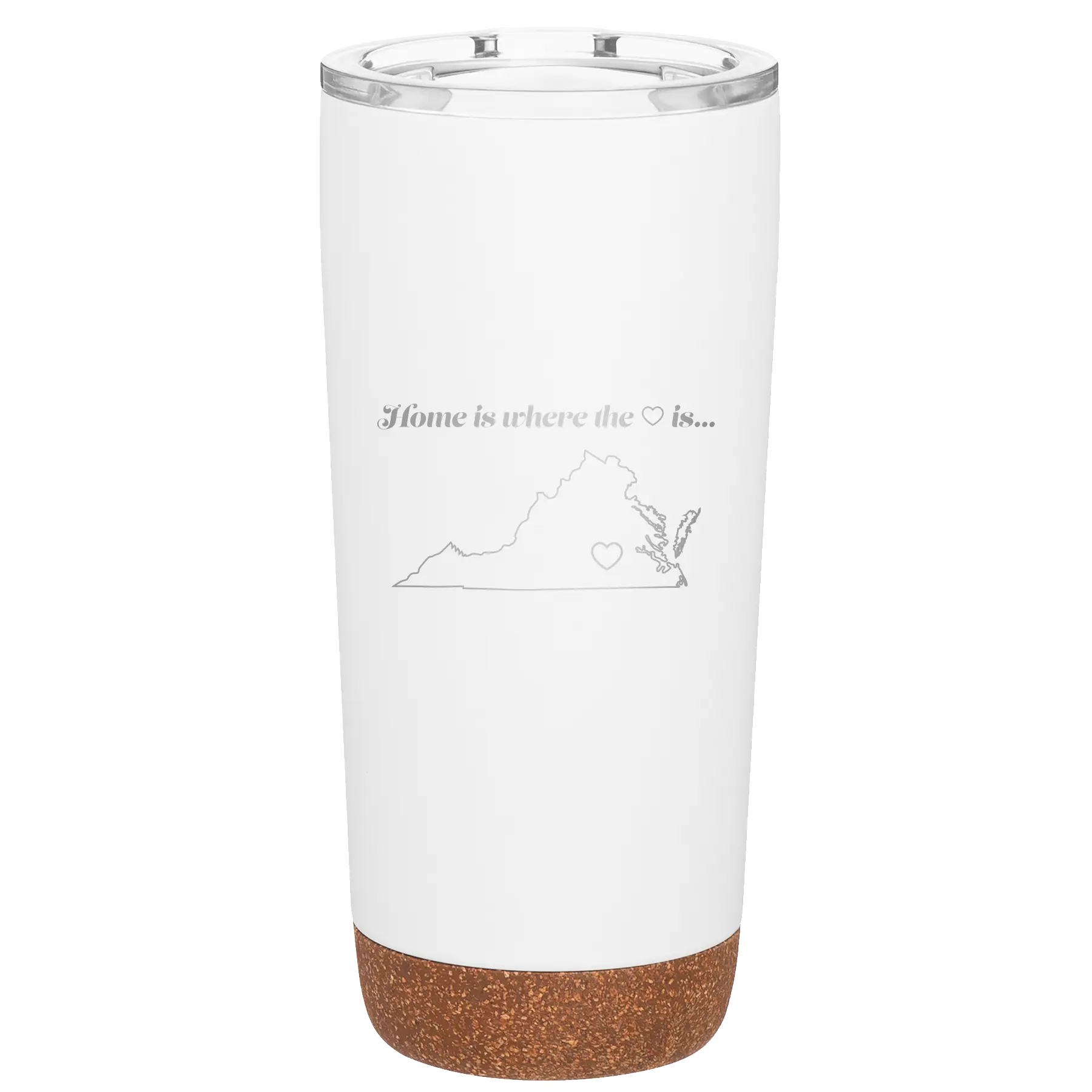 Laser etched white 20 oz vacuum insulated tumbler with 'Virginia Heart' design