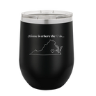 Laser etched black 12 oz vacuum insulated wine cup with 'Virginia Heart' design