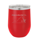 Laser etched red 12 oz vacuum insulated wine cup with 'Virginia Heart' design