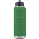 Laser etched green 32 oz vacuum insulated water bottle with 'South Dakota Heart' design