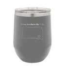 Laser etched dark gray 12 oz vacuum insulated wine cup with 'South Dakota Heart' design
