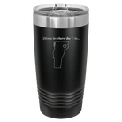 Laser etched black 20 oz vacuum insulated tumbler with 'Vermont Heart' design