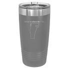 Laser etched dark gray 20 oz vacuum insulated tumbler with 'Vermont Heart' design