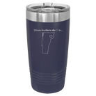 Laser etched navy 20 oz vacuum insulated tumbler with 'Vermont Heart' design