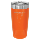 Laser etched orange 20 oz vacuum insulated tumbler with 'Vermont Heart' design