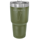 Laser etched olive green 30 oz vacuum insulated tumbler with 'Vermont Heart' design
