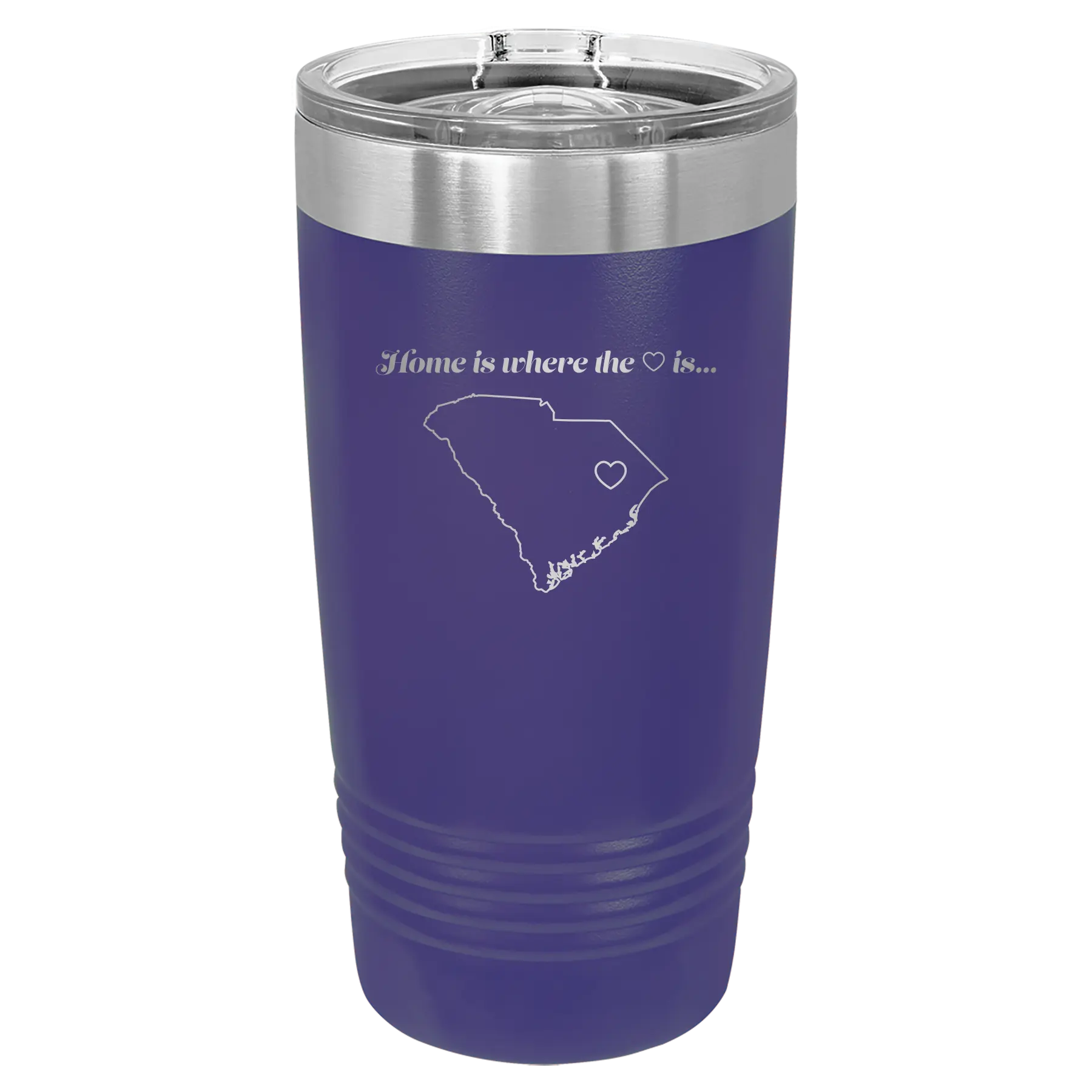 Laser etched purple 20 oz vacuum insulated tumbler with 'South Carolina Heart' design