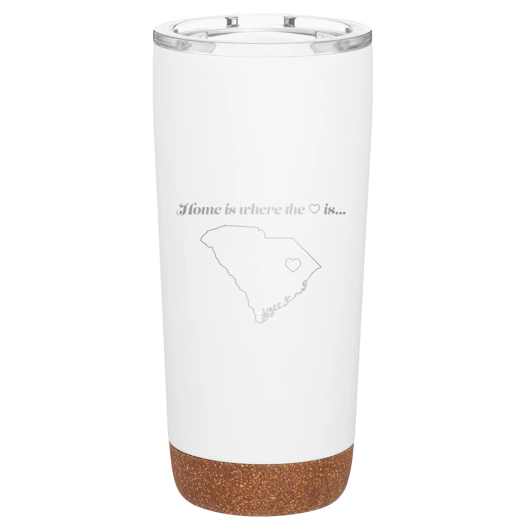 Laser etched white 20 oz vacuum insulated tumbler with 'South Carolina Heart' design