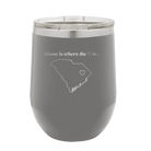 Laser etched dark gray 12 oz vacuum insulated wine cup with 'South Carolina Heart' design