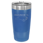 Laser etched royal blue 20 oz vacuum insulated tumbler with 'North Carolina Heart' design