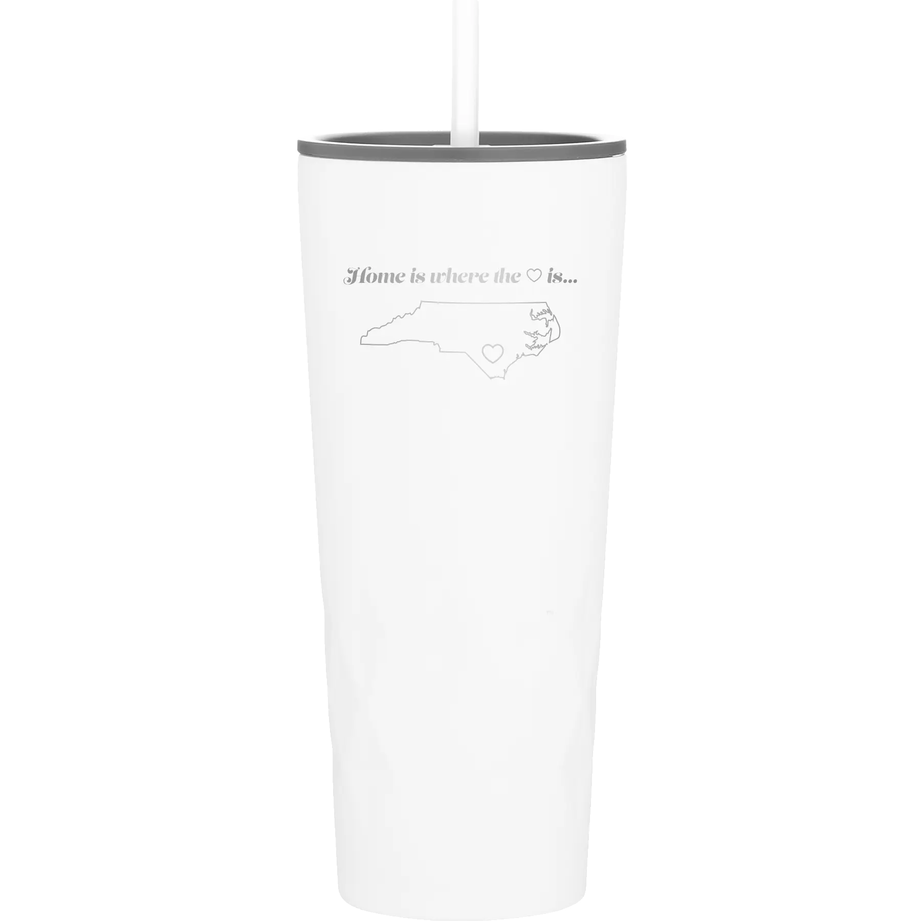 Laser etched white 20 oz vacuum insulated tumbler with 'North Carolina Heart' design