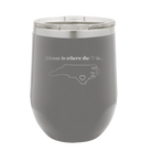 Laser etched dark gray 12 oz vacuum insulated wine cup with 'North Carolina Heart' design