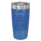Laser etched royal blue 20 oz vacuum insulated tumbler with 'Oregon Heart' design