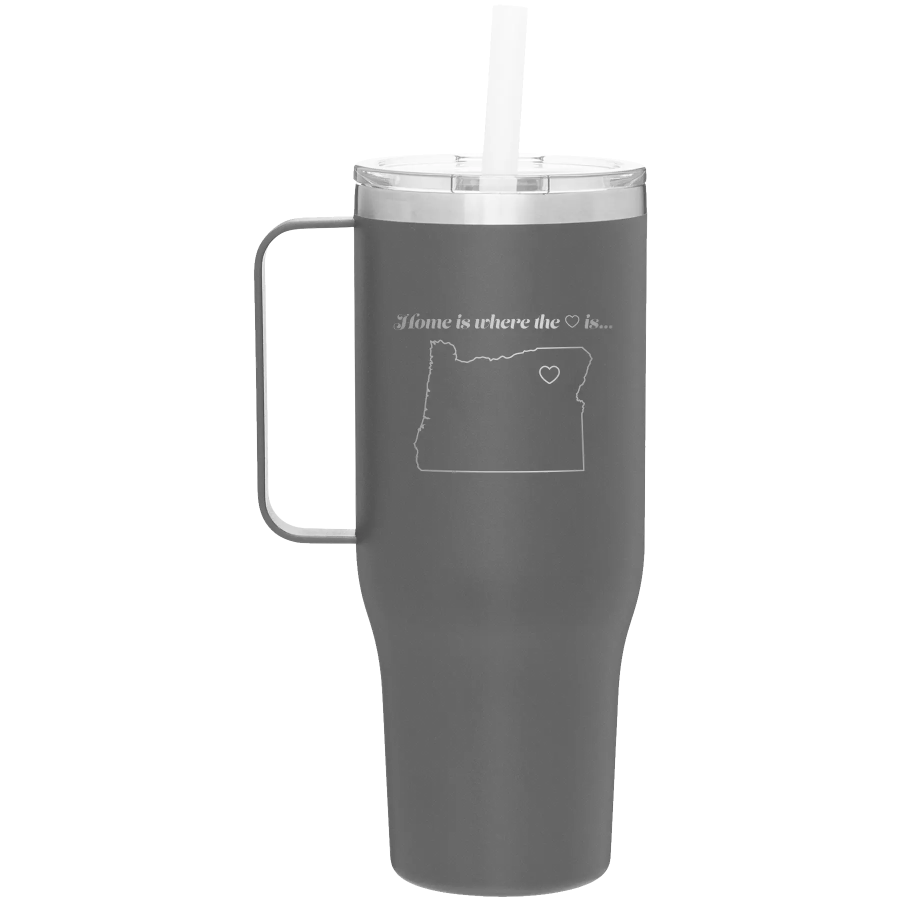 Laser etched slate 40 oz vacuum insulated tumbler mug with 'Oregon Heart' design