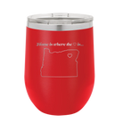 Laser etched red 12 oz vacuum insulated wine cup with 'Oregon Heart' design