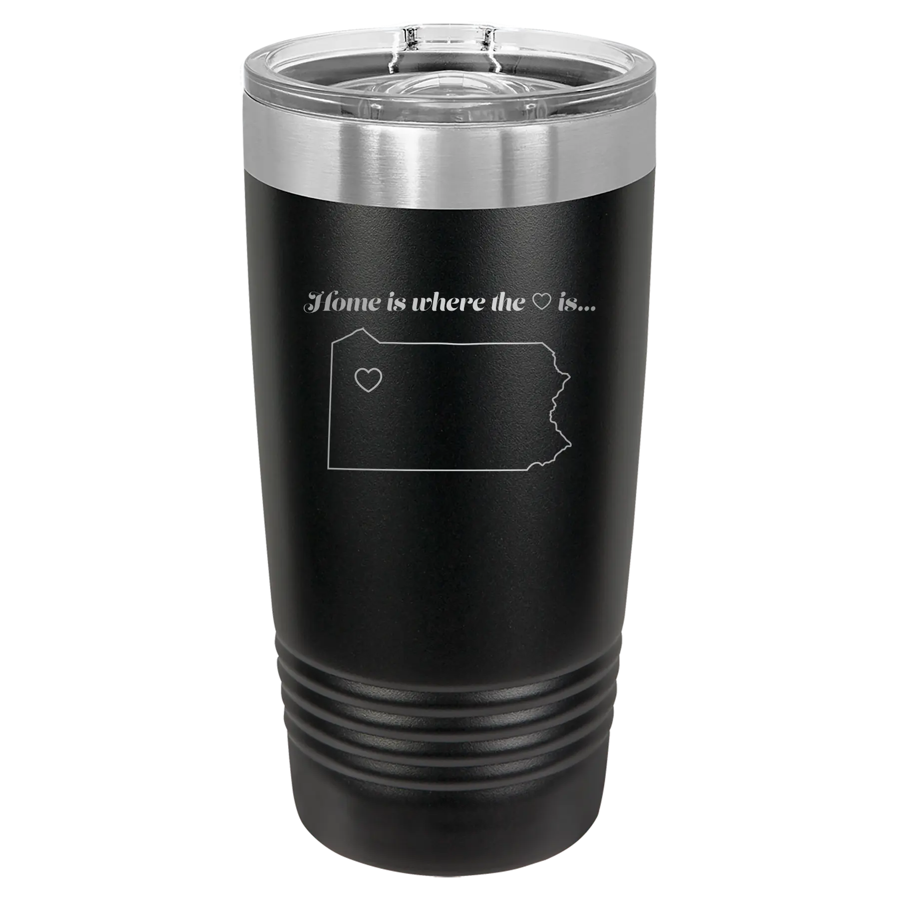 Laser etched black 20 oz vacuum insulated tumbler with 'Pennsylvania Heart' design