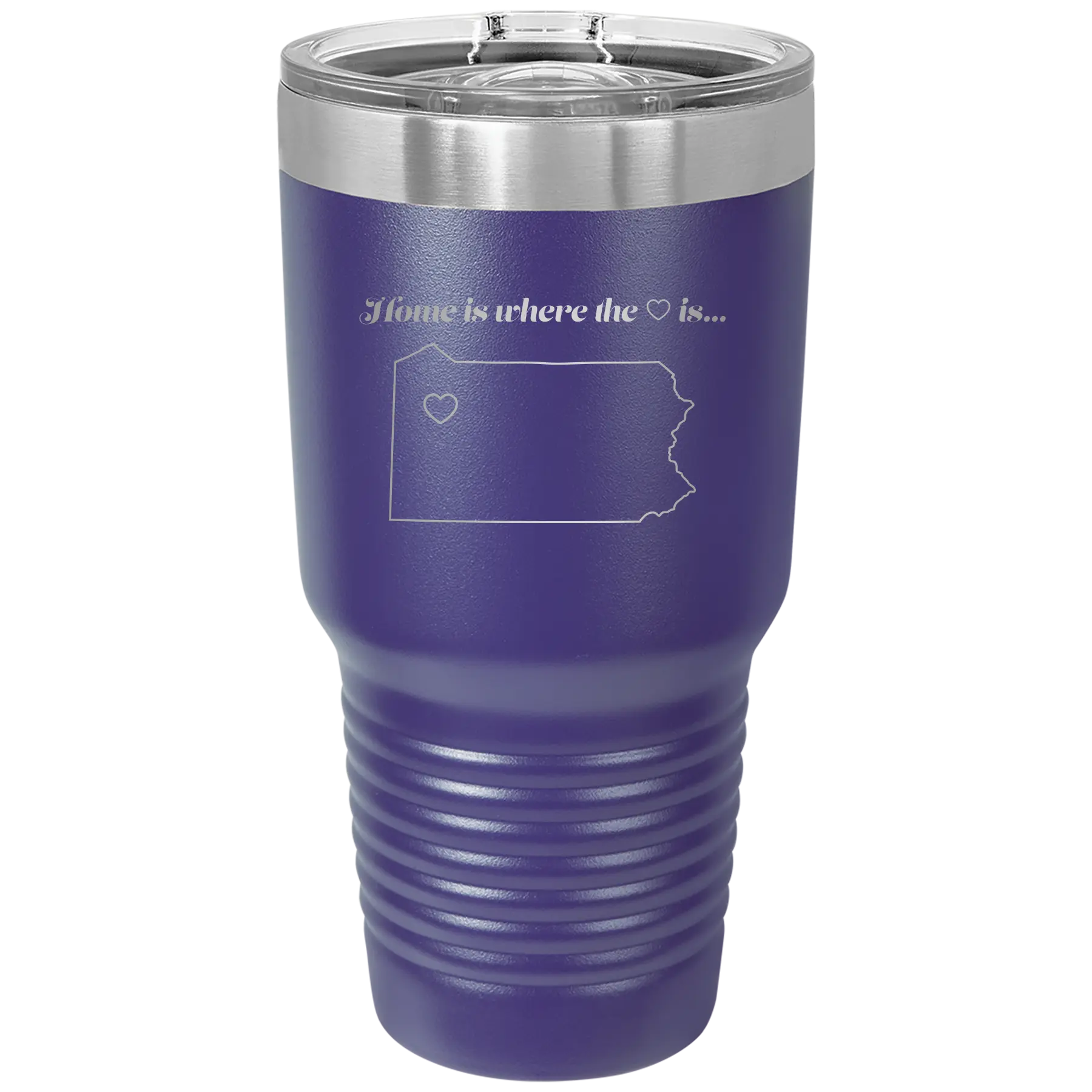 Laser etched purple 30 oz vacuum insulated tumbler with 'Pennsylvania Heart' design