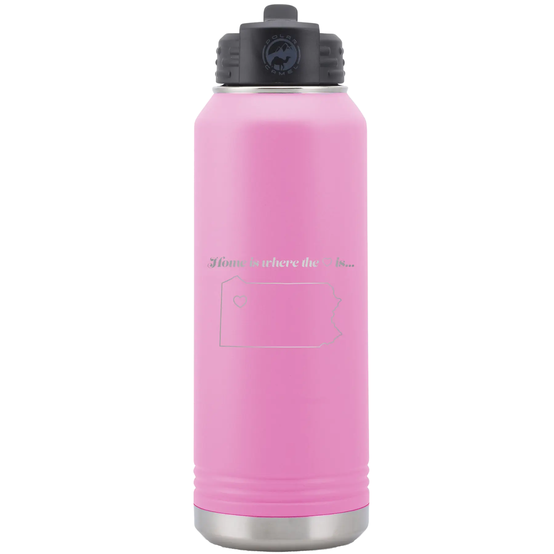 Laser etched light purple 32 oz vacuum insulated water bottle with 'Pennsylvania Heart' design
