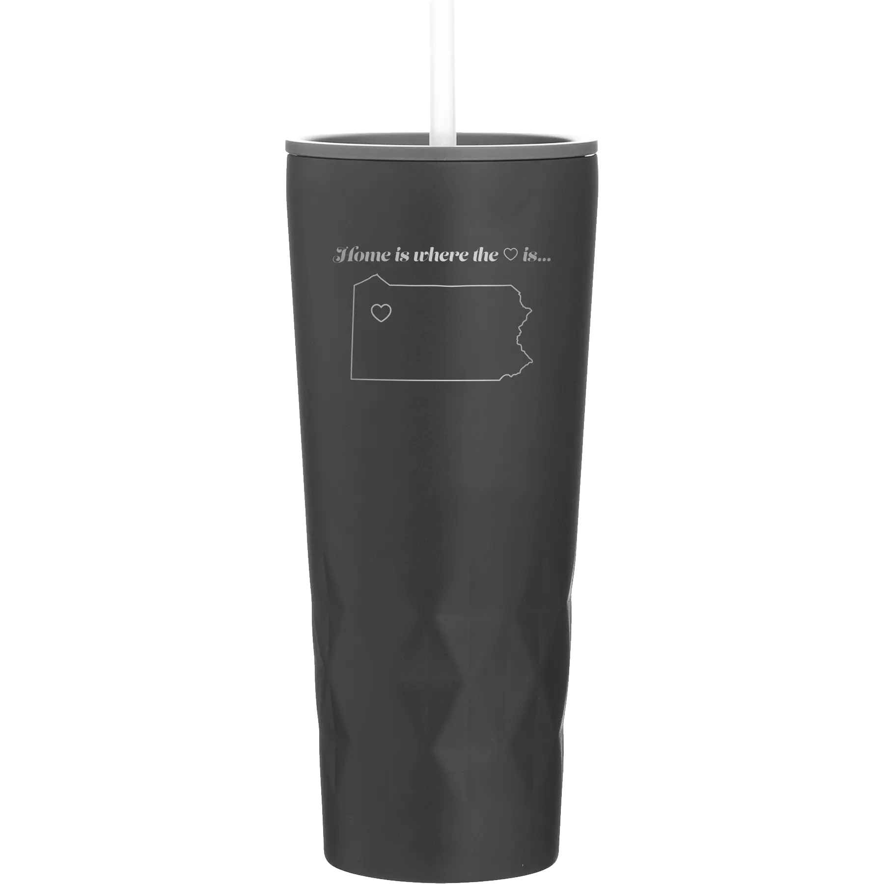 Laser etched black 20 oz vacuum insulated tumbler with 'Pennsylvania Heart' design