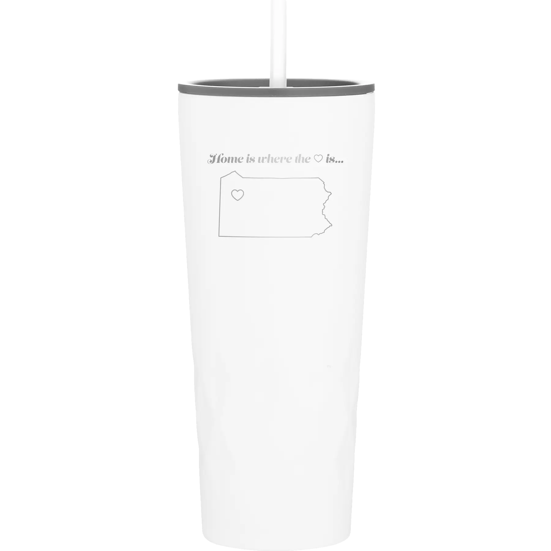 Laser etched white 20 oz vacuum insulated tumbler with 'Pennsylvania Heart' design