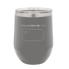 Laser etched dark gray 12 oz vacuum insulated wine cup with 'Pennsylvania Heart' design