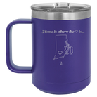 Laser etched purple 15 oz vacuum insulated coffee mug with 'Rhode Island Heart' design