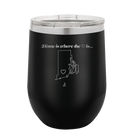 Laser etched black 12 oz vacuum insulated wine cup with 'Rhode Island Heart' design