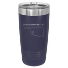Laser etched navy 20 oz vacuum insulated tumbler with 'Oklahoma Heart' design