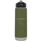 Laser etched olive green 20 oz vacuum insulated water bottle with 'Oklahoma Heart' design