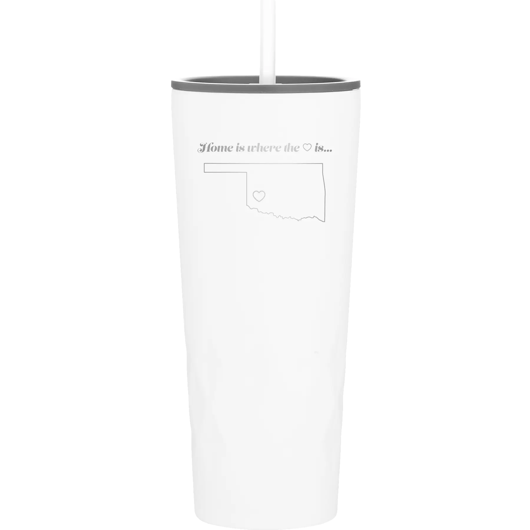 Laser etched white 20 oz vacuum insulated tumbler with 'Oklahoma Heart' design