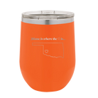 Laser etched orange 12 oz vacuum insulated wine cup with 'Oklahoma Heart' design