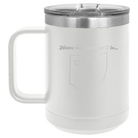 Laser etched white 15 oz vacuum insulated coffee mug with 'Ohio Heart' design