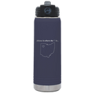 Laser etched navy 20 oz vacuum insulated water bottle with 'Ohio Heart' design