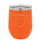 Laser etched orange 12 oz vacuum insulated wine cup with 'Ohio Heart' design