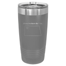 Laser etched dark gray 20 oz vacuum insulated tumbler with 'North Dakota Heart' design
