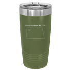 Laser etched olive green 20 oz vacuum insulated tumbler with 'North Dakota Heart' design