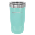 Laser etched teal 20 oz vacuum insulated tumbler with 'North Dakota Heart' design