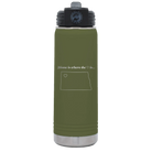 Laser etched olive green 20 oz vacuum insulated water bottle with 'North Dakota Heart' design