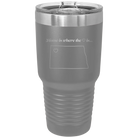 Laser etched dark gray 30 oz vacuum insulated tumbler with 'North Dakota Heart' design