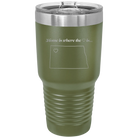 Laser etched olive green 30 oz vacuum insulated tumbler with 'North Dakota Heart' design