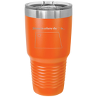 Laser etched orange 30 oz vacuum insulated tumbler with 'North Dakota Heart' design
