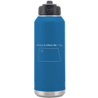 Laser etched royal blue 32 oz vacuum insulated water bottle with 'North Dakota Heart' design