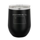 Laser etched black 12 oz vacuum insulated wine cup with 'North Dakota Heart' design