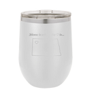 Laser etched white 12 oz vacuum insulated wine cup with 'North Dakota Heart' design
