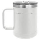 Laser etched white 15 oz vacuum insulated coffee mug with 'New Jersey Heart' design