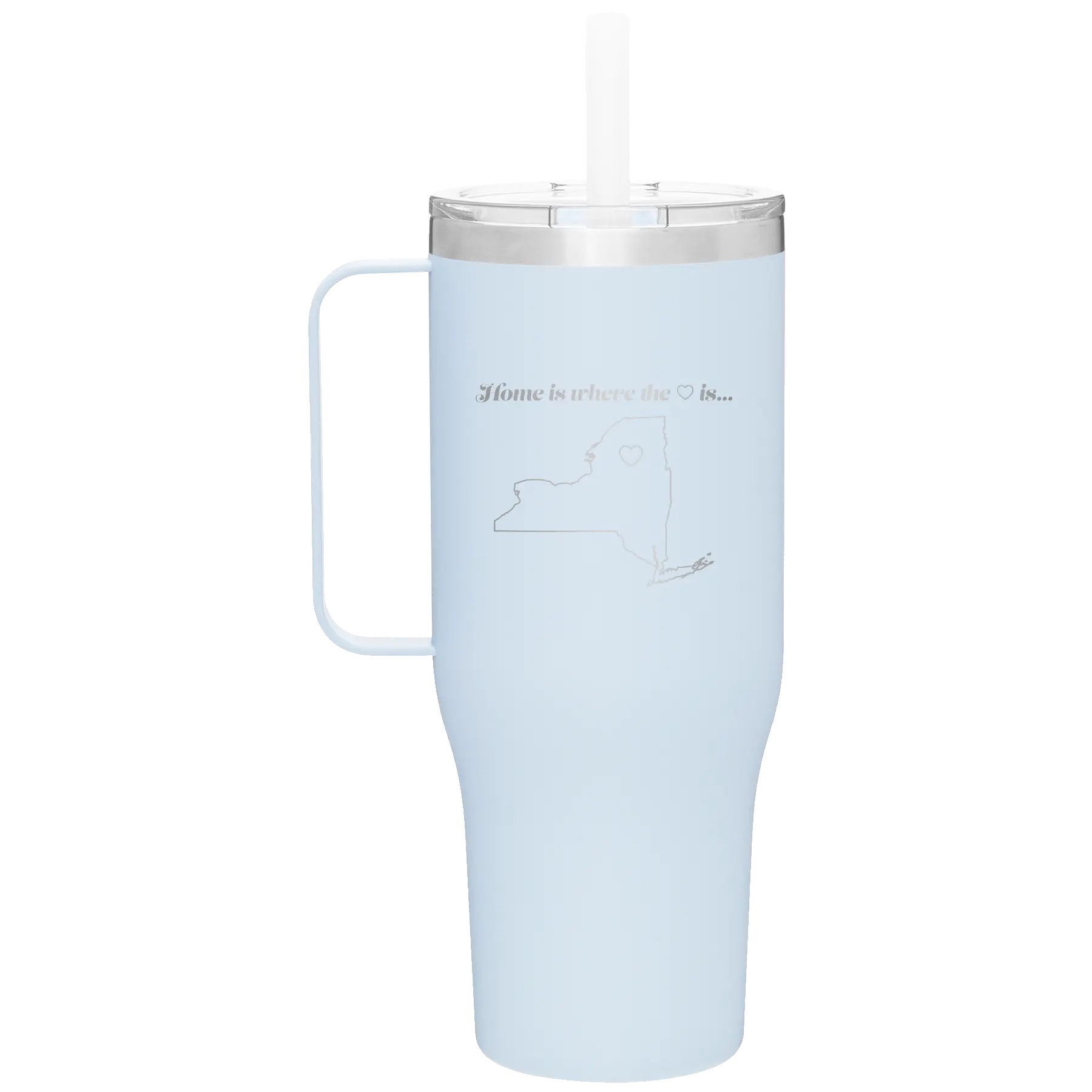 Laser etched landfall 40 oz vacuum insulated tumbler mug with 'New York Heart' design