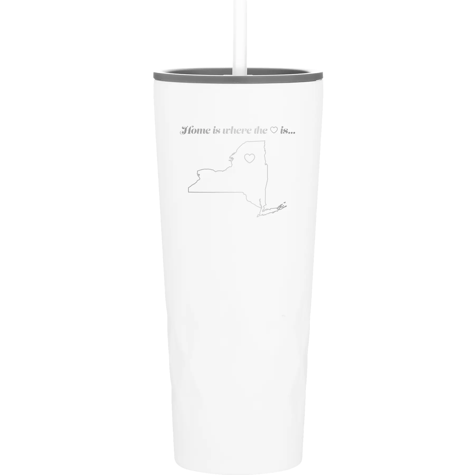 Laser etched white 20 oz vacuum insulated tumbler with 'New York Heart' design
